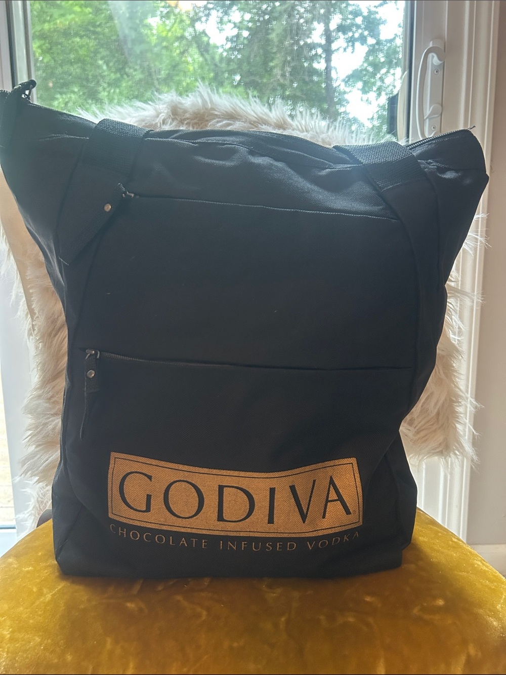 GODIVA Black Canvas Duffel Tote with Gold Logo